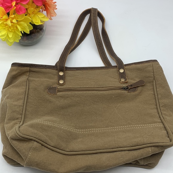 Myra Bag Brown Criss Cross Pattern Shoulder Bag Tote - Picture 5 of 15